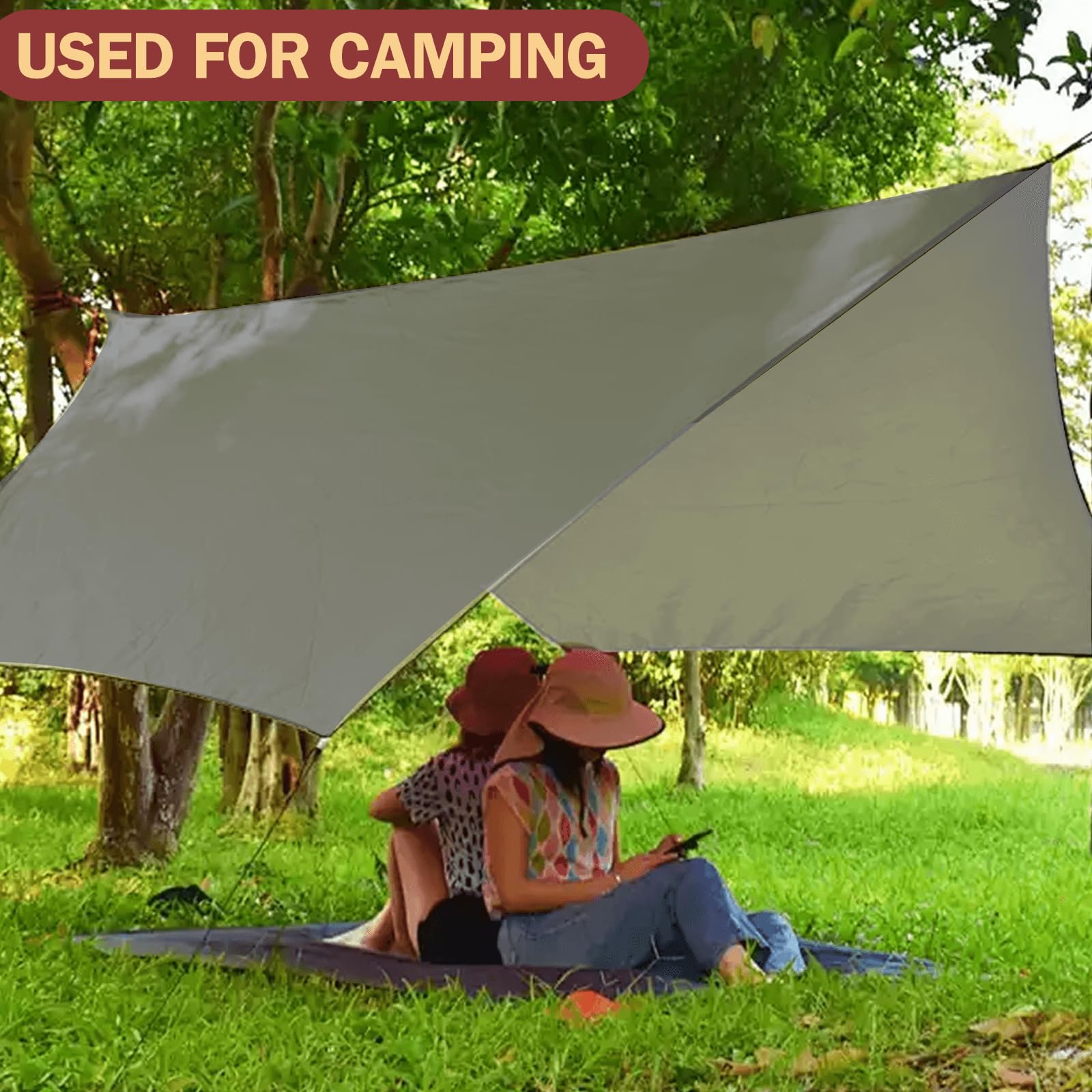 KOIUEYW Bâche de tente de camping, imperméable, 3 x 3/3 x 4 m, ultra légère, avec œillets, anti-UV, neige, pluie, protection solaire, pour camping, pique-nique, randonnée, hamac, activités de plein