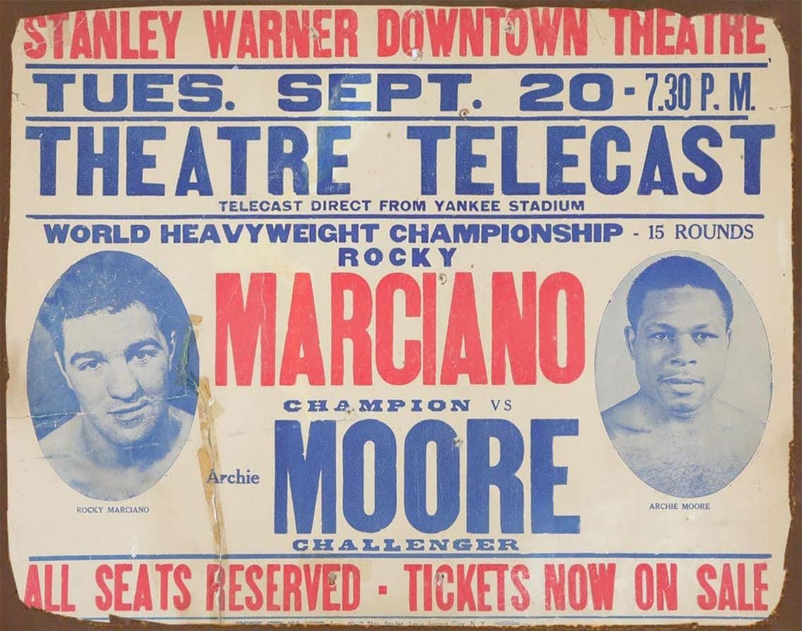 Bonoff The Rocky Marciano Vs Archie Poster Vintage Le Metal Advertising Wall Plaque Sign Tin Sign Metal Decor Metal Sign Poster 8X12 Inches A2