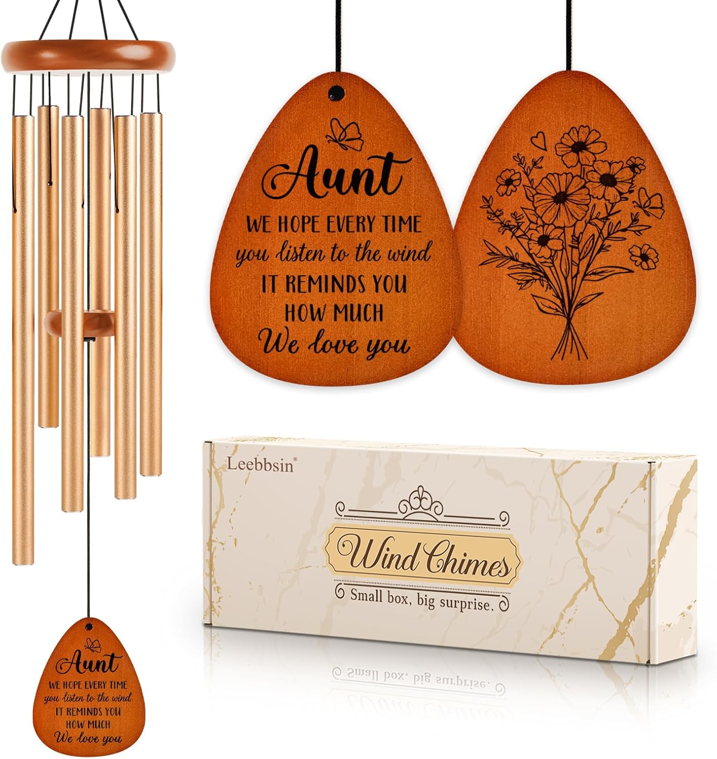 Leebbsin Mother's Day Best Gifts for Aunt, Wind Chimes for Aunt, Birthday Gift for Auntie from Niece Nephew, Love Reminder Gifts for Mothers Day, Christmas, Thanksgiving, Best Aunt Ever-Large 36''