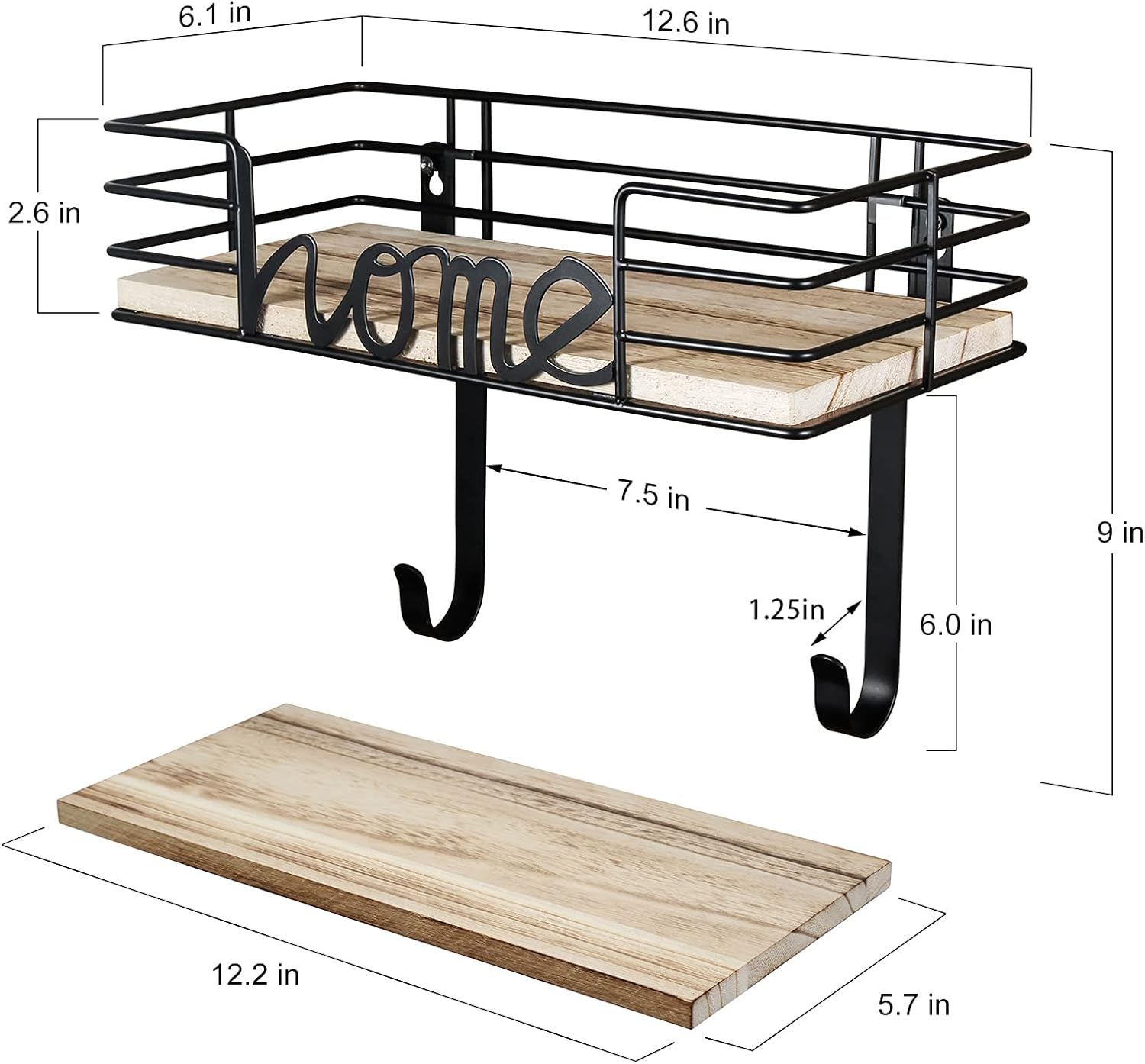 TJ.MOREE Ironing Board Hanger - Laundry Room Iron and Ironing Board Holder, Metal Wall Mount with Large Storage Wooden Base Basket and Removable Hooks (Black) : Home & Kitchen
