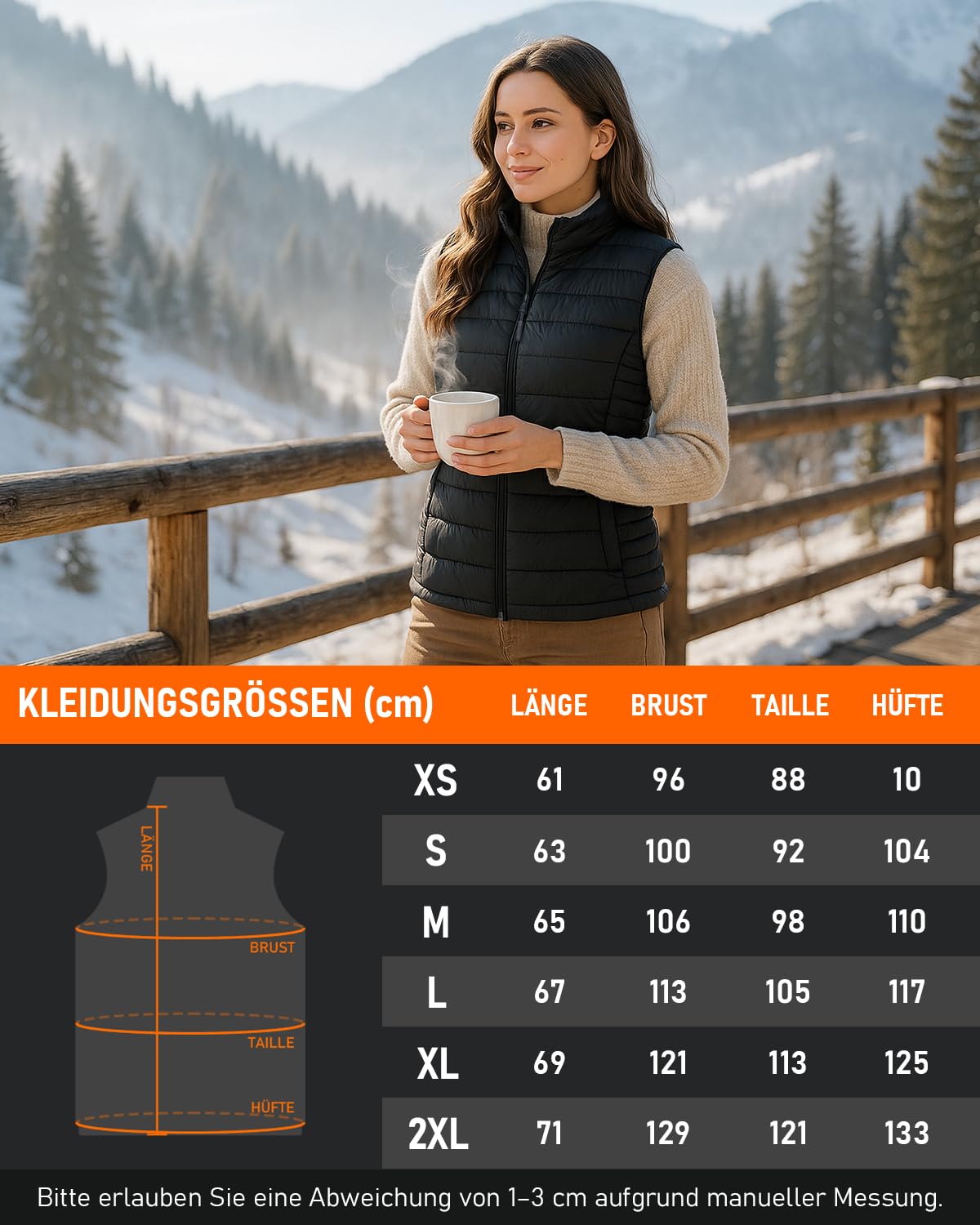SZNX Beheizbare Weste Damen mit Akku – Elektrische Heizweste mit 6 Heizzonen & 3 Heizstufen – Beheizte Wärmeweste für Winter, Outdoor, Alltag, Büro
