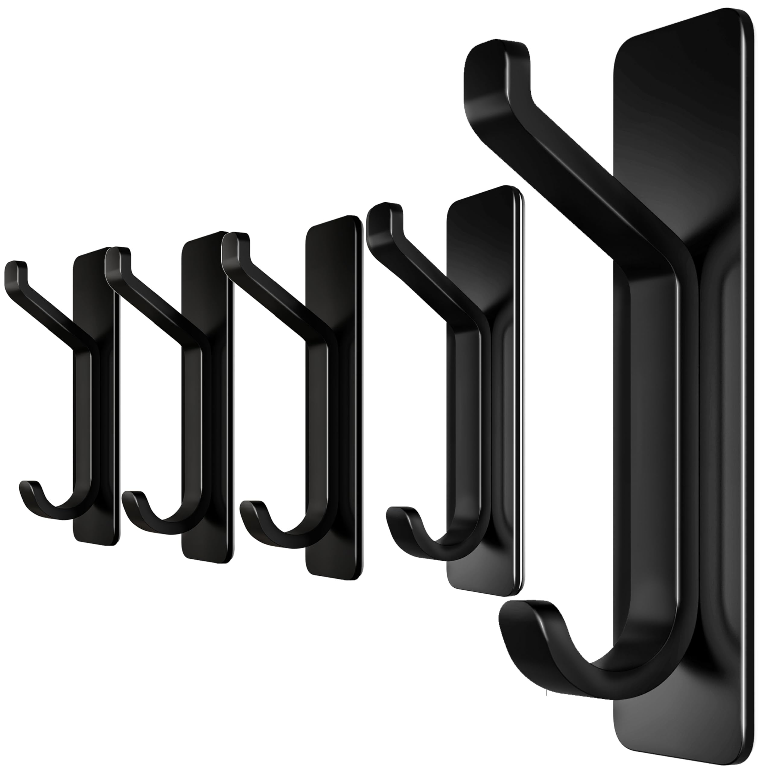4Smile Black Self Adhesive Hooks - 5 Pieces In - Extra Strong Stick On Hooks Heavy Duty - No Drilling Sticky For Hanging On Wall Or Door For Heavy Duty, Coat Hanger