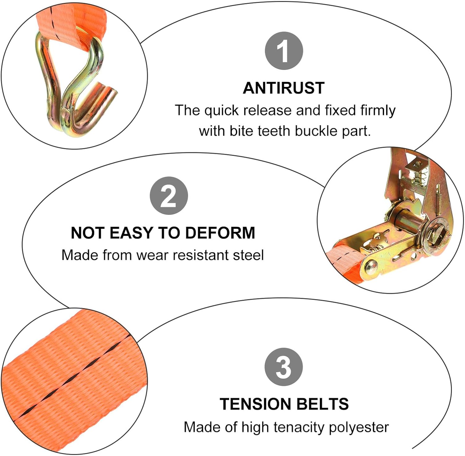 4 Pieces Heavy Duty Ratchet Cargo Tie Down Straps 2.5cm X 6m Polyester Webbing with 2.5cm X Single Straps Cargo Binding Belt for Truck and Trailer Securing