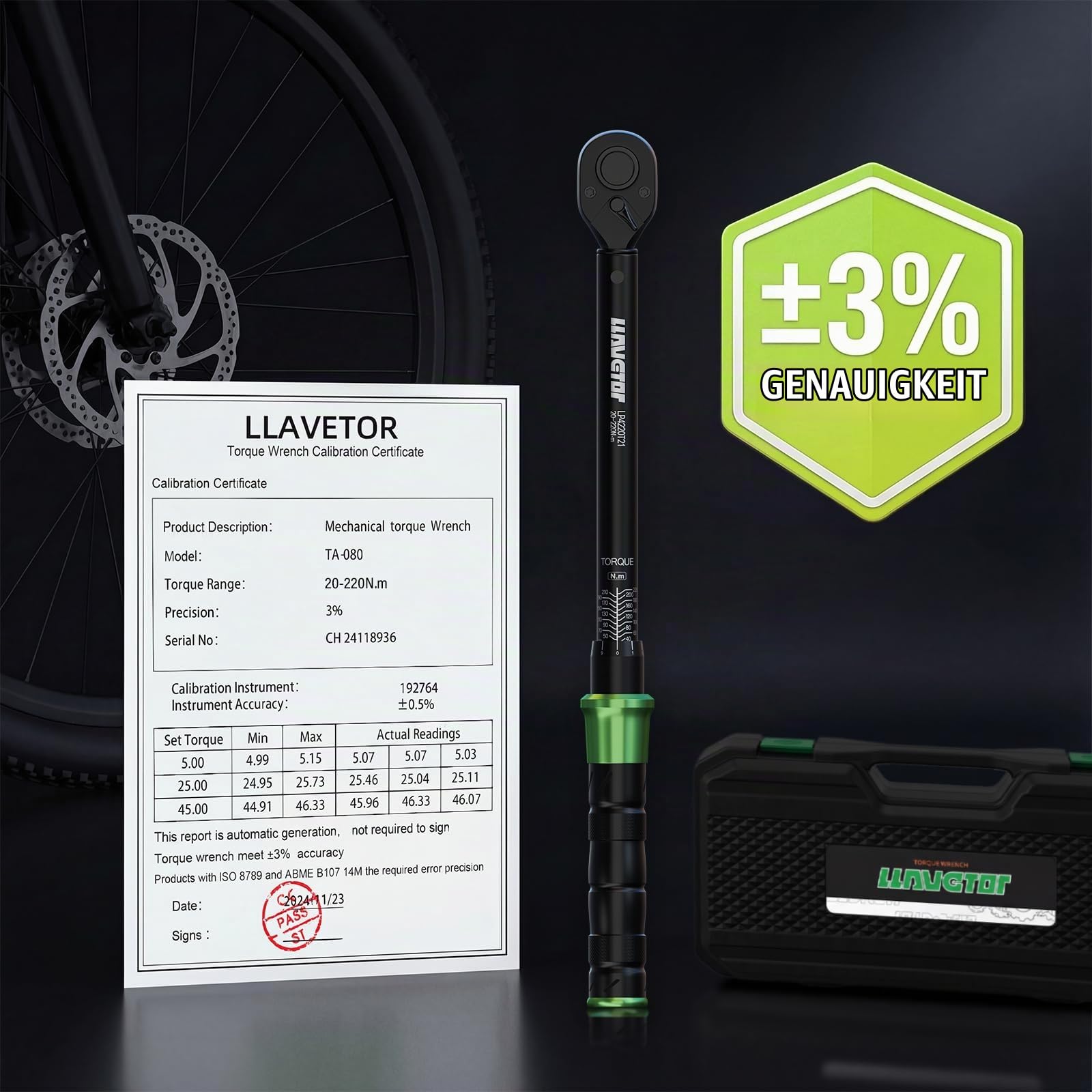 1/2" Drehmomentschlüssel Auto, 20-220Nm Drehmomentschlüssel 1/2 Zoll, ±3% Fehlergenauigkeit, 72 Zähne Umschaltknarre