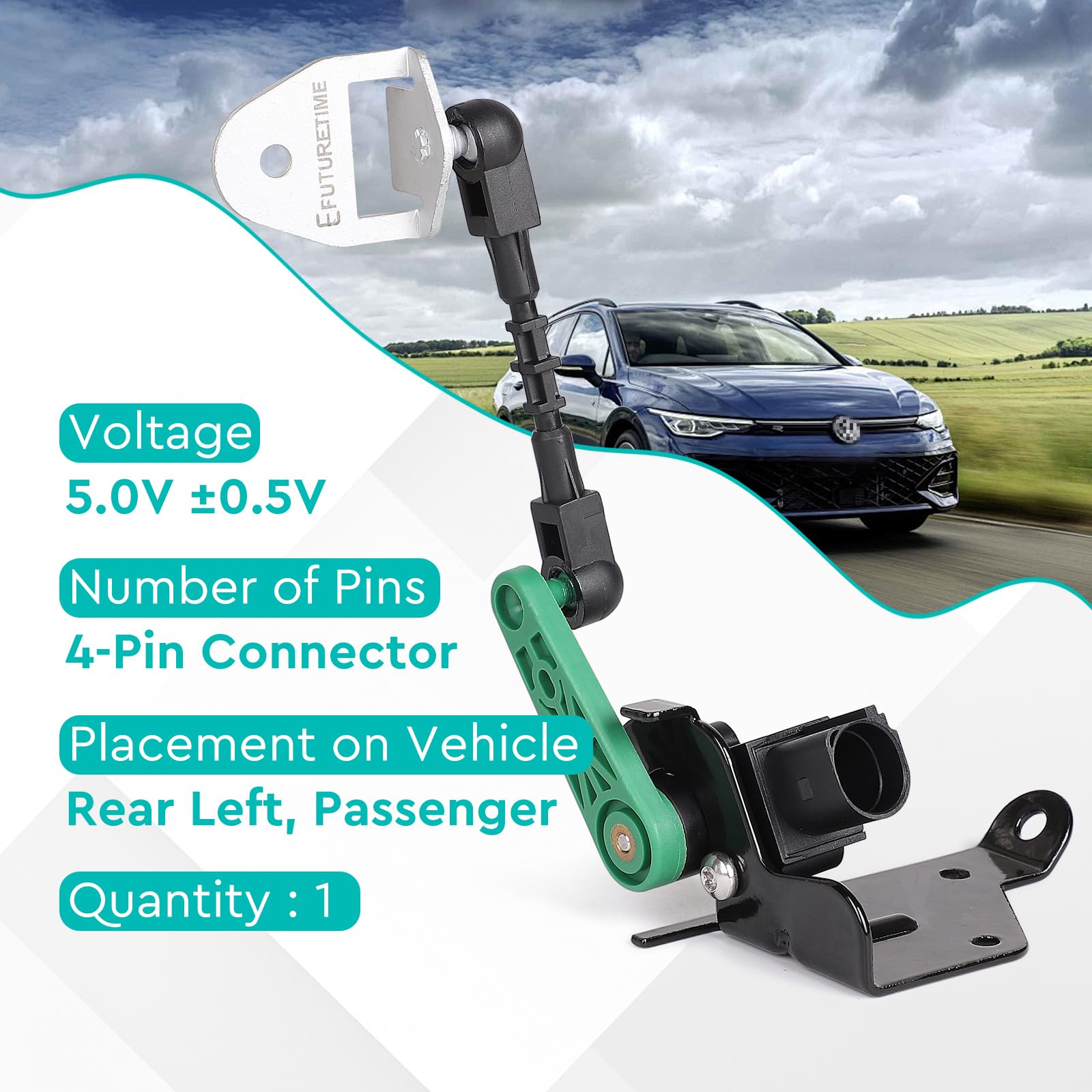 EFUTURETIME Niveausensor Hinten Links Scheinwerfer Level Sensor mit Gestänge, Leuchtweitenregulierung Sensor Kompatibel mit VW, Audi, SEAT, Skoda (5Q0512521E)