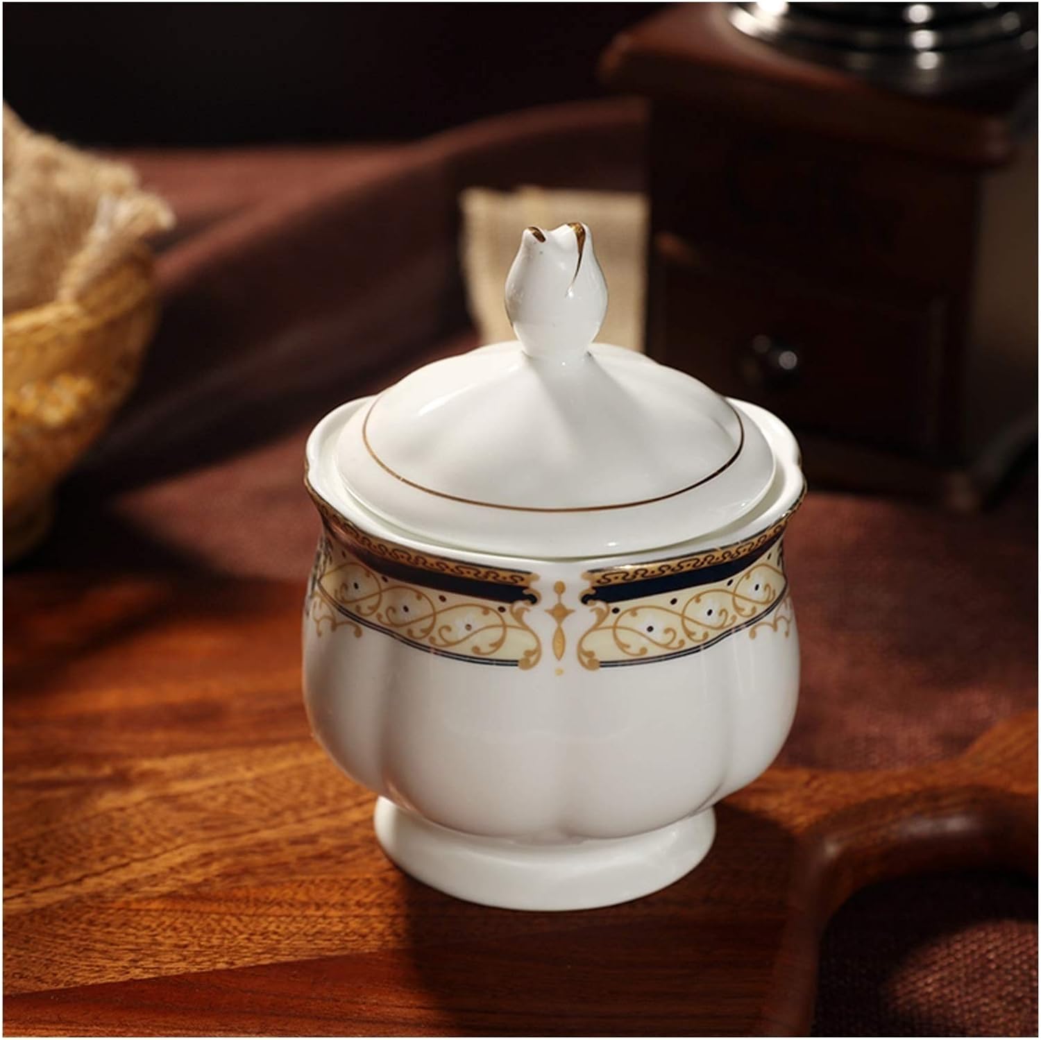 Sugar Bowl Sugar Bowl with Lid Phnom Penh Simple Ceramic Sugar Bowl Retro Coffee Sugar Bowl White Granulated Sugar Bowl Coffee Supporting Utensils Candy jar (Color : C)