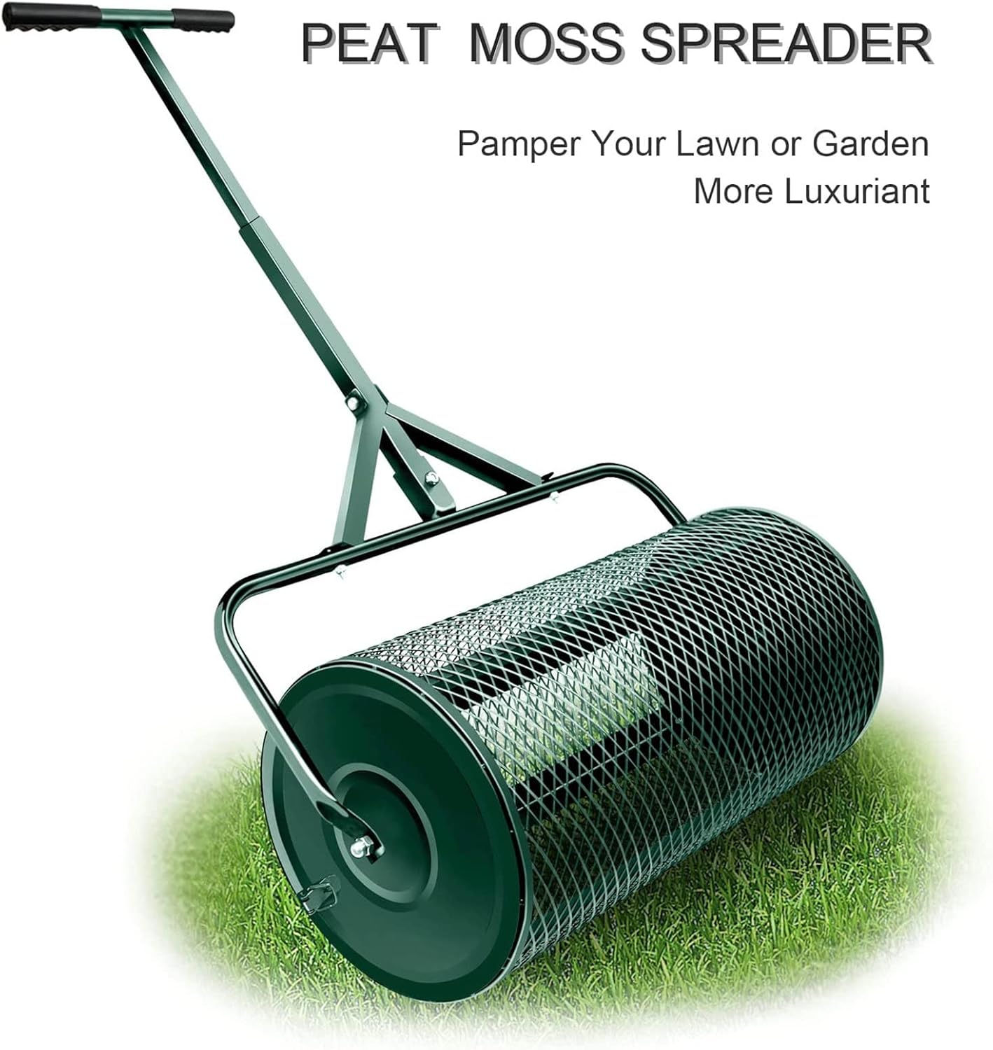 Peat Moss Spreader, 24In Compost Spreader for Lawn Garden Yard with Adjustable Long Handle, Perfect for Spreading Peat Moss, Fertilizer, and Seeds,Green