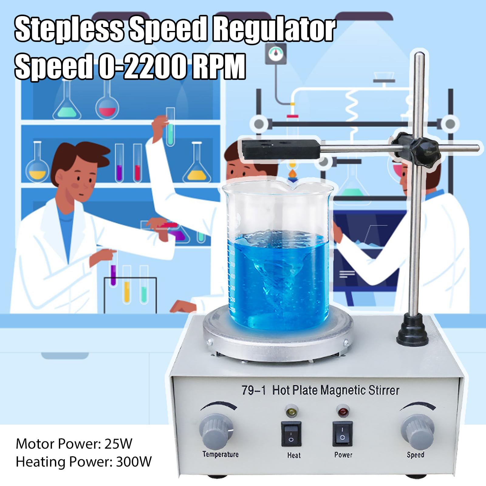Agitador magnético con placa calefactora, agitador magnético de 300W con 0-2200 rpm, regulador de velocidad continuo, 6 unidades de agitadores magnéticos para laboratorios