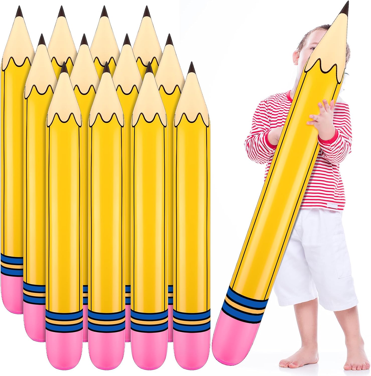 Blueweenly 12 Pcs 52 Inch Large Inflatable Pencil Balloon Back to School Hanging Jumbo Blow up Giant Pencils Graduation Decoration for First Day of School Classroom Welcome Party Photo Prop(Yellow)