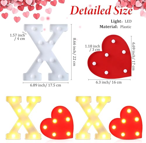 Miniatura 5 de XOXO - Letras con luz LED para el día de San Valentín, letreros del alfabeto, decoración de corazón LED, arte de pared decorativo para luz nocturna,