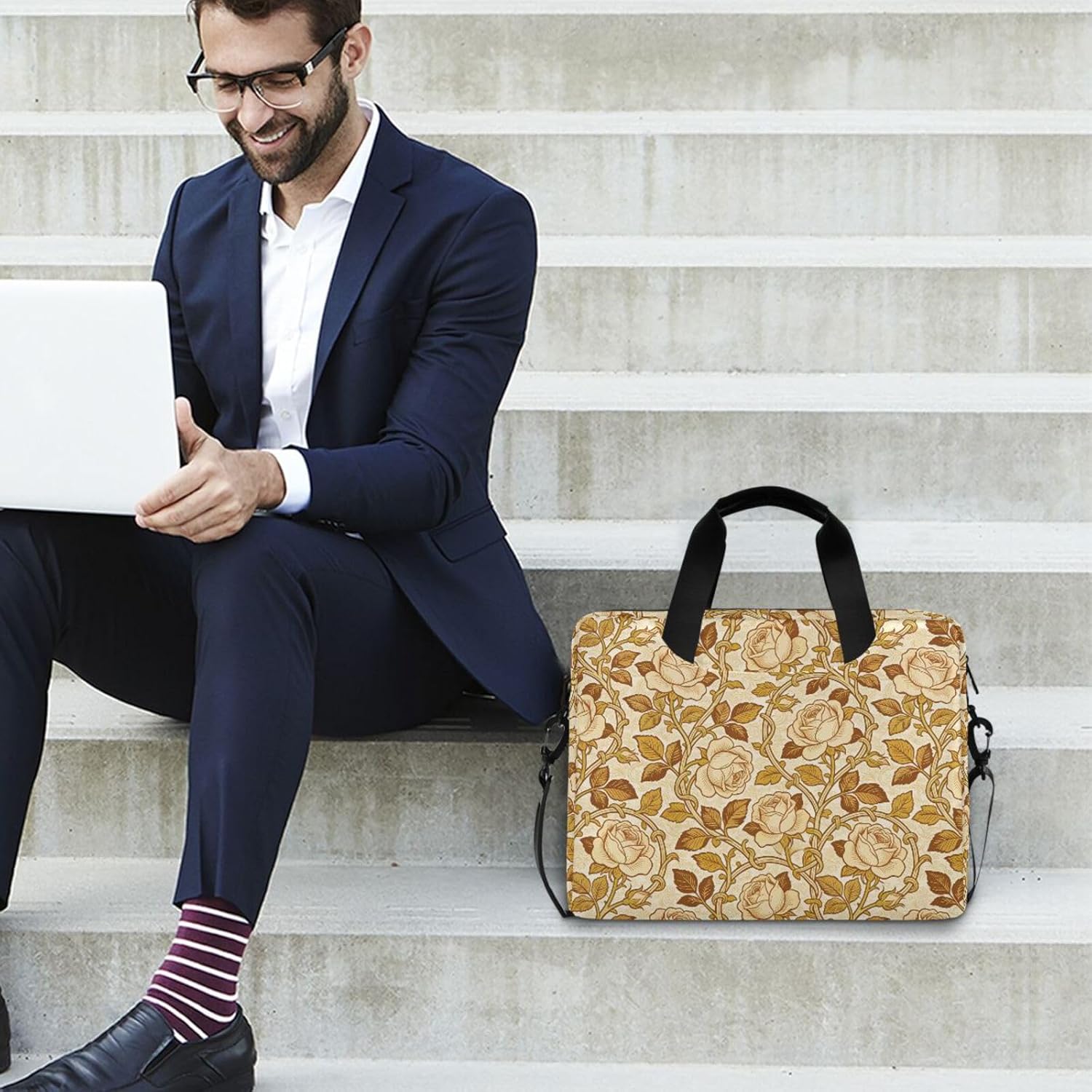 Laptop Sleeve Case 15-16 Inch Lightweight Laptop Carrying Case with Zipper Vintage Rose William Morris Light Brown Bag with Zipper for Travel Business