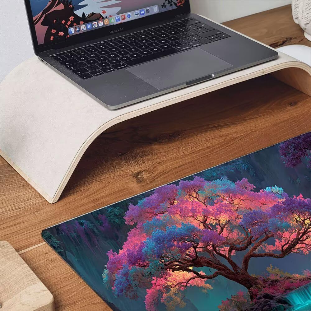 Duża podkładka pod mysz do gier XXL 1200 x 600 x 3 mm z zszytymi krawędziami, trwała antypoślizgowa podstawa z naturalnej gumy, zmywalna podkładka na klawiaturę, gry, dom biuro, drzewo życia wodospad