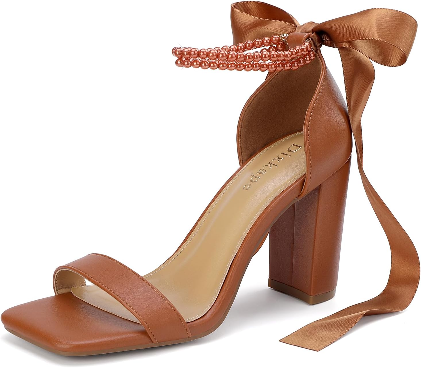 Lace Up Bow Heels for Bride Pearl Embellished Block Wedding Shoes for Bride White Heels with Bows On Back