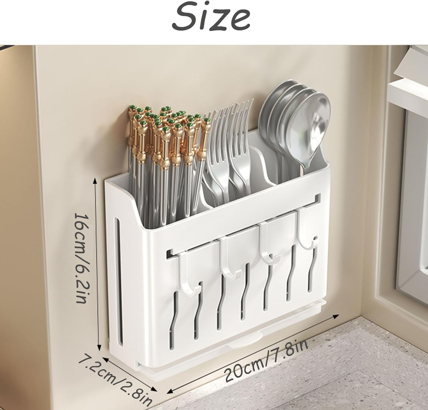 Dxcaicc Wall Mount Utensil Holder,Hanging Storage Organizer with Hooks,Knives Chopsticks Holder,Cutlery Silverware Holder Storage Caddy,for Forks,Spoons,Towel,Black,B