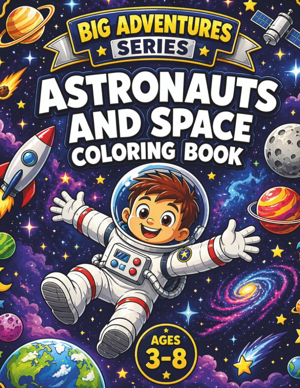 Astronauts And Space Coloring Book: A fun and easy outer space coloring adventure for kids ages 3–8 (Big Adventures Series : Action & Adventure Coloring Books for Kids Ages 3–8)