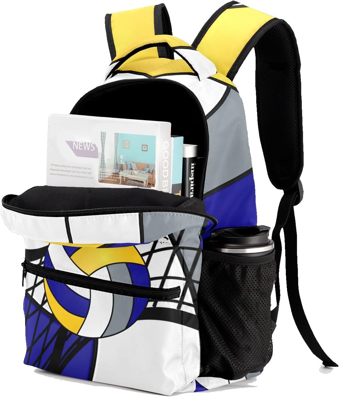 Custom Volleyball Blue Yellow White Personalized Causual Shoulder Bag Sports Leisure Camping Backpack for Women Men