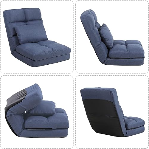 Miniatura 7 de FLOGUOR Chaise Lounge para interiores, silla de suelo de 14 posiciones con soporte de respaldo para adultos y niños, silla de sofá plegable con una