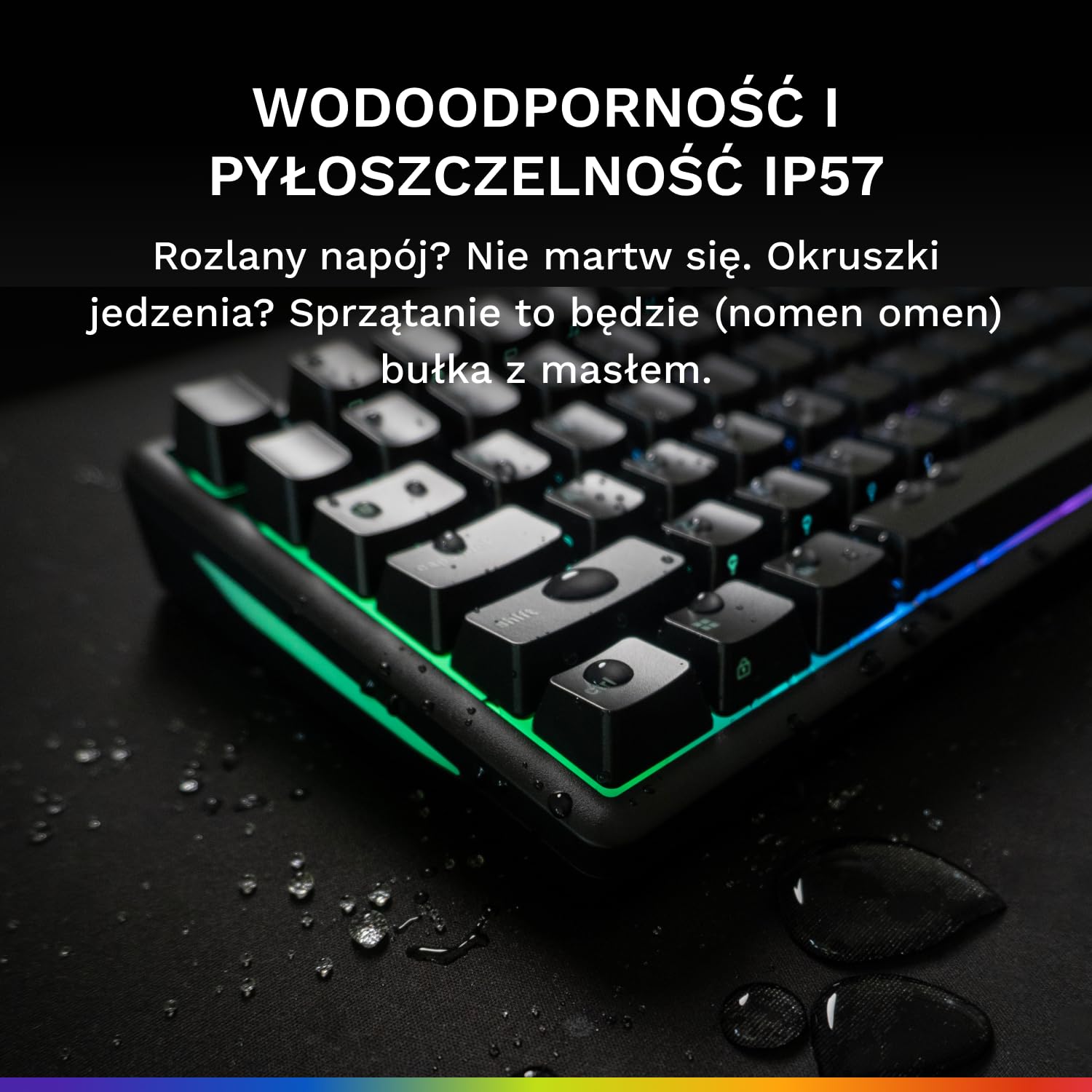 Klawiatura Glorious Gaming GMBK 75% (układ ISO UK) – Wymienne nakładki MX, odłączany USB, IP57 wodo/pyłoszczelna, podświetlenie RGB 10 stref, ciche przełączniki - 321x137x41mm