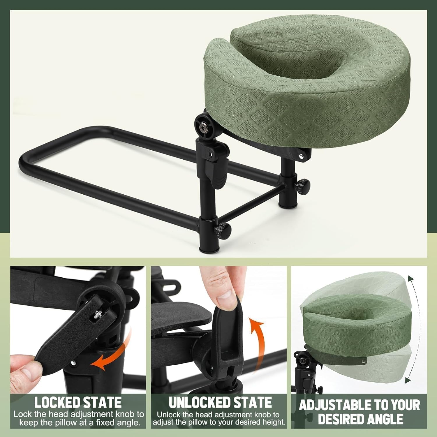 Massage Headrest for Bed with Scalp Massager Storage Bag, Adjustable Home Bed Massage Head Holder for Sleeping Mattress, Massage Face Cradle Face Down Pillow