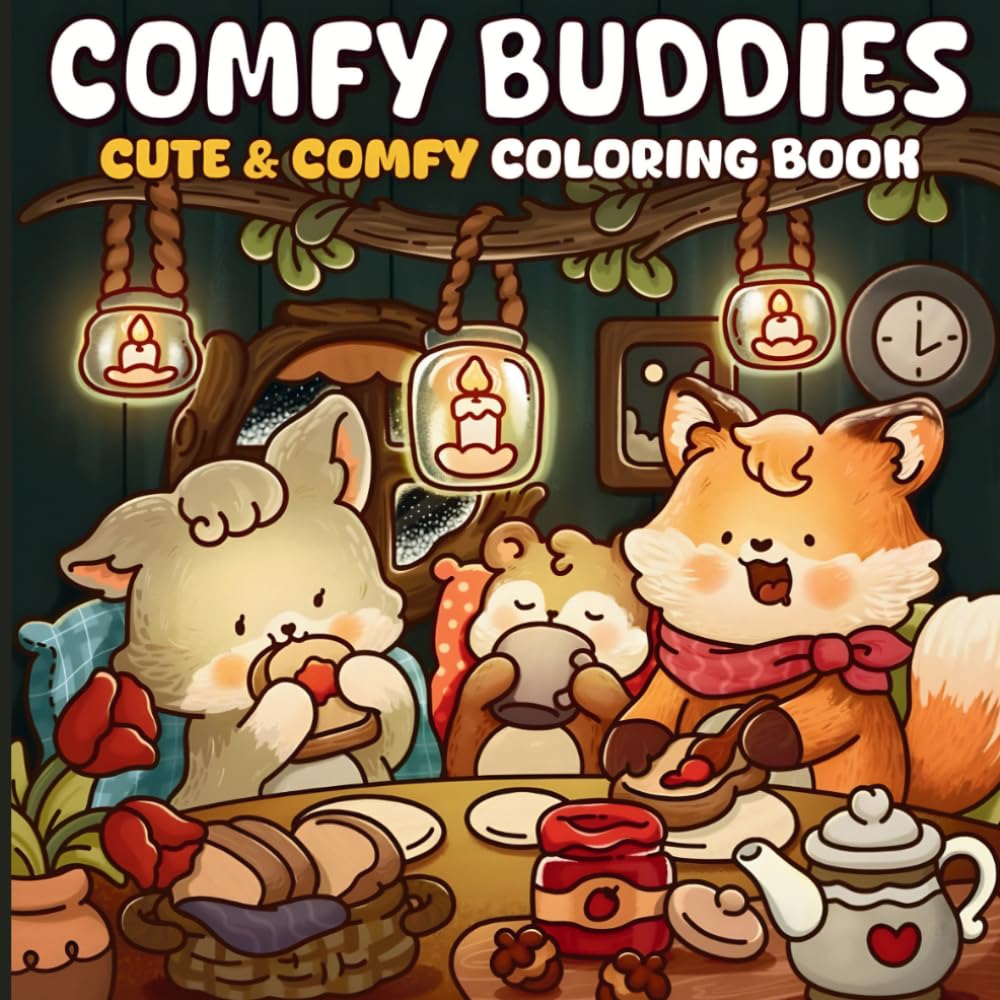 Comfy Buddies: Cute & Comfy Coloring Book: 33 Unique Illustrations of Cozy Animal Friends — A Relaxing Coloring Book for Adults and Teens