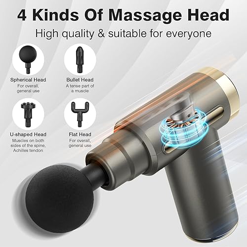 Miniatura 3 de cotsoco Mini pistola de masaje de mano, tejido profundo con 6 velocidades, masajeador muscular inalámbrico con 4 cabezales, carga tipo C, tamaño de