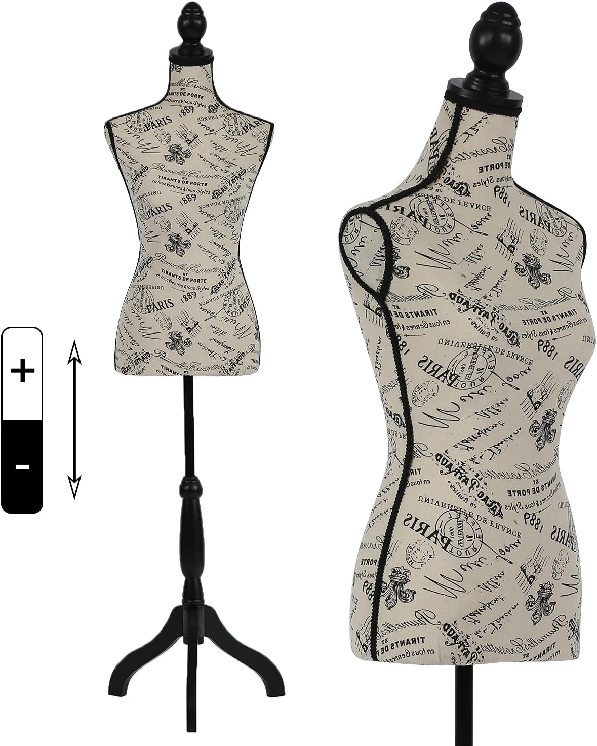 HCY Mannequin Torso Mannequin Stand Dress Form 60-67 Height Adjustable Maniquins Body Female, Displays Women for Sewing Wooden Tripod Base, Foam Body（Letter Pattern）, 15.75 x 25.6 x 67