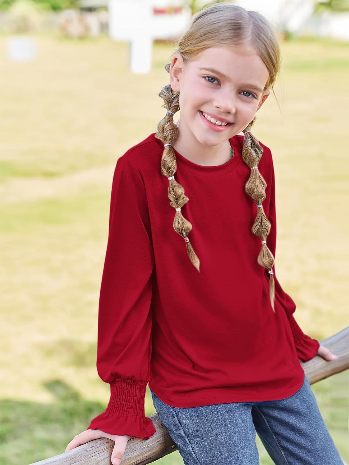 Haloumoning Girls Long Sleeve Shirts Kids Fashion Crew Neck Tunic Tops Blouse 5-14 Years - Image 3