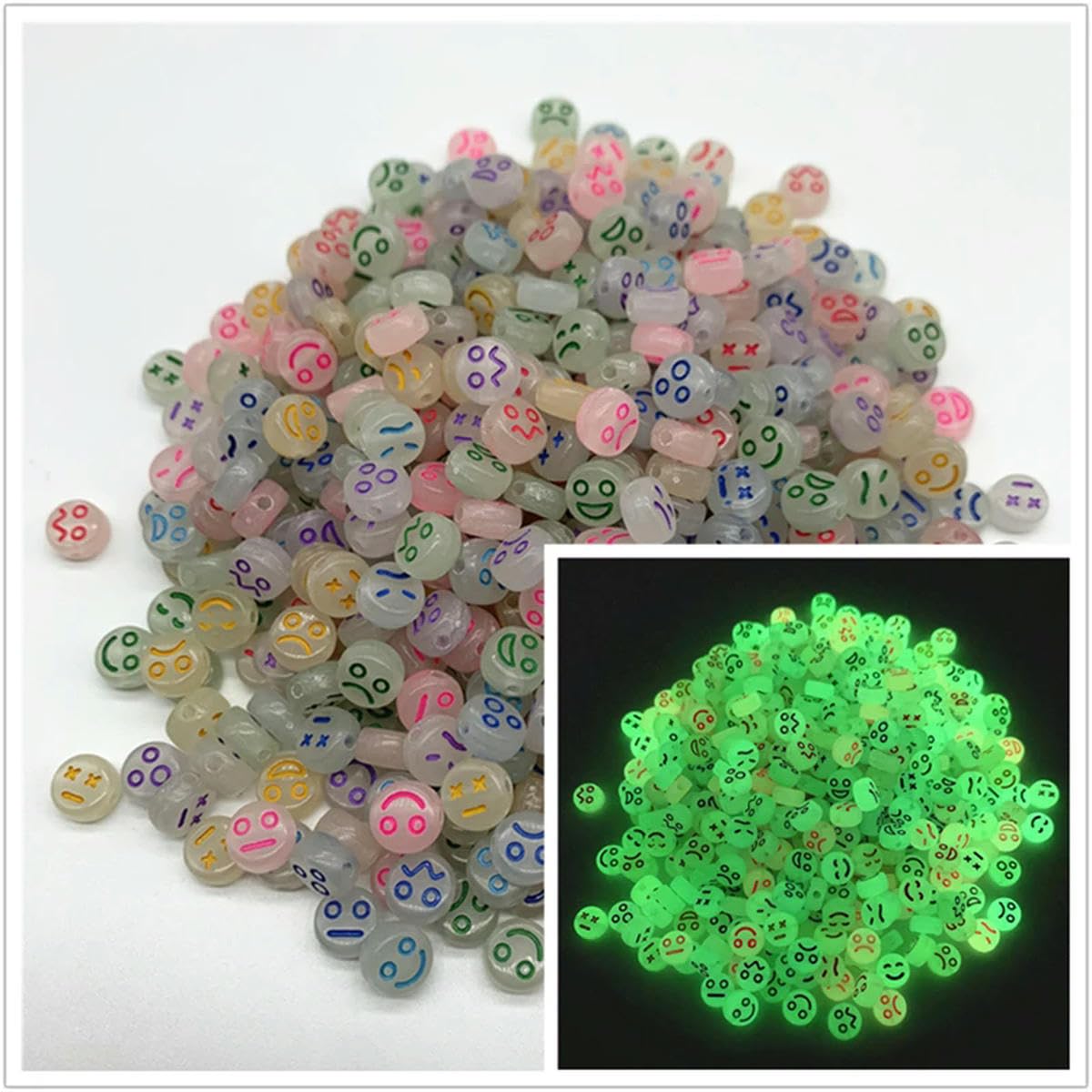 HUIOYG 100pcs 7mm Luminous Letter Beads Oval Acrylic Spaced for Jewelry Making