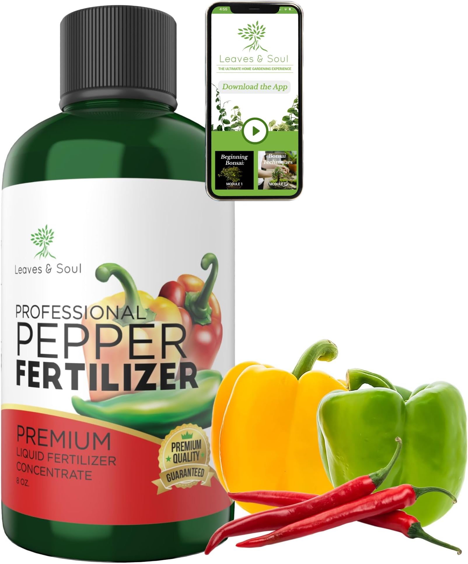 LEAVES AND SOUL Professional Liquid Pepper Fertilizer | 5-1-5 Concentrate, Liquid Plant Fertilizer for Garden, Healthy Produce, Good Harvest, Multi-Purpose Blend & Gardening Supplies | 8 oz