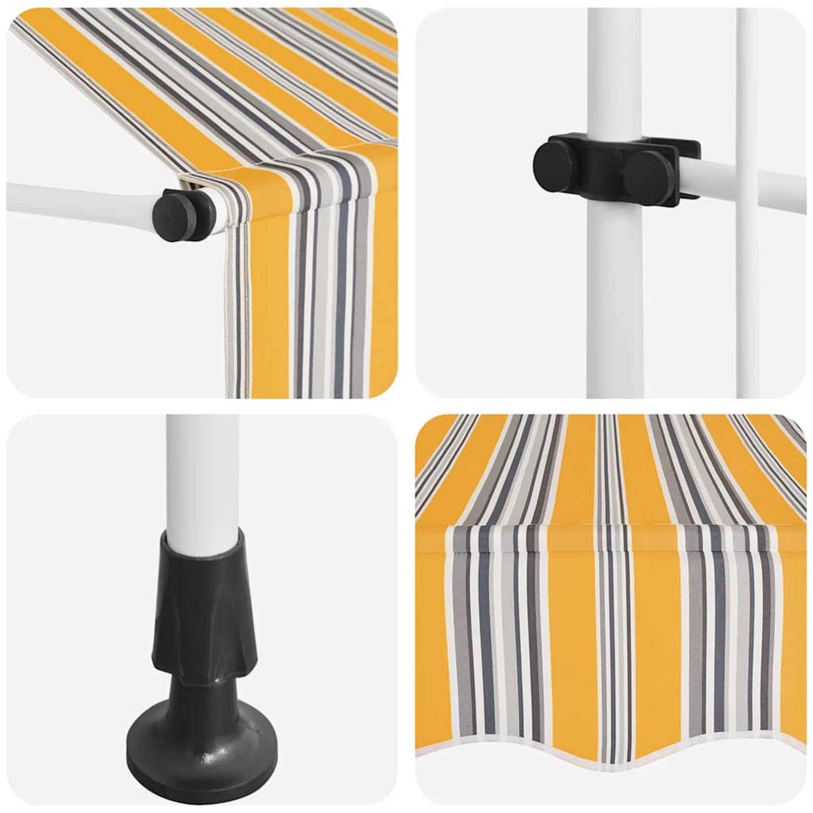 Wysuwana markiza balkonowa, obsługiwana ręcznie, 350 cm, żółto-niebieskie paski, bez wiercenia, z korbą ręczną, aluminiowa markiza odporna na promieniowanie UV, regulacja wysokości i działanie