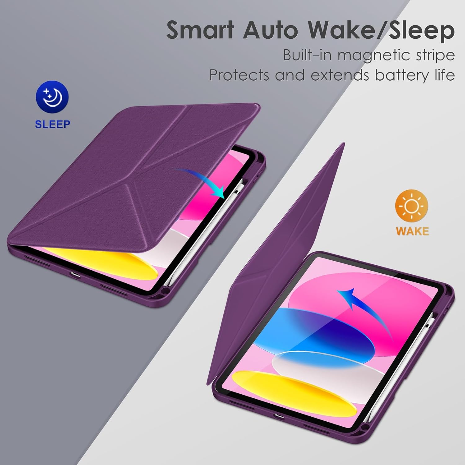 DTTO for iPad (A16) 11th Generation Case 11 Inch 2025, iPad 10th Generation Case 10.9 Inch 2022, Foldable Stand Cover with Landscape and Portrait Modes & Pencil Holder, Dark Purple