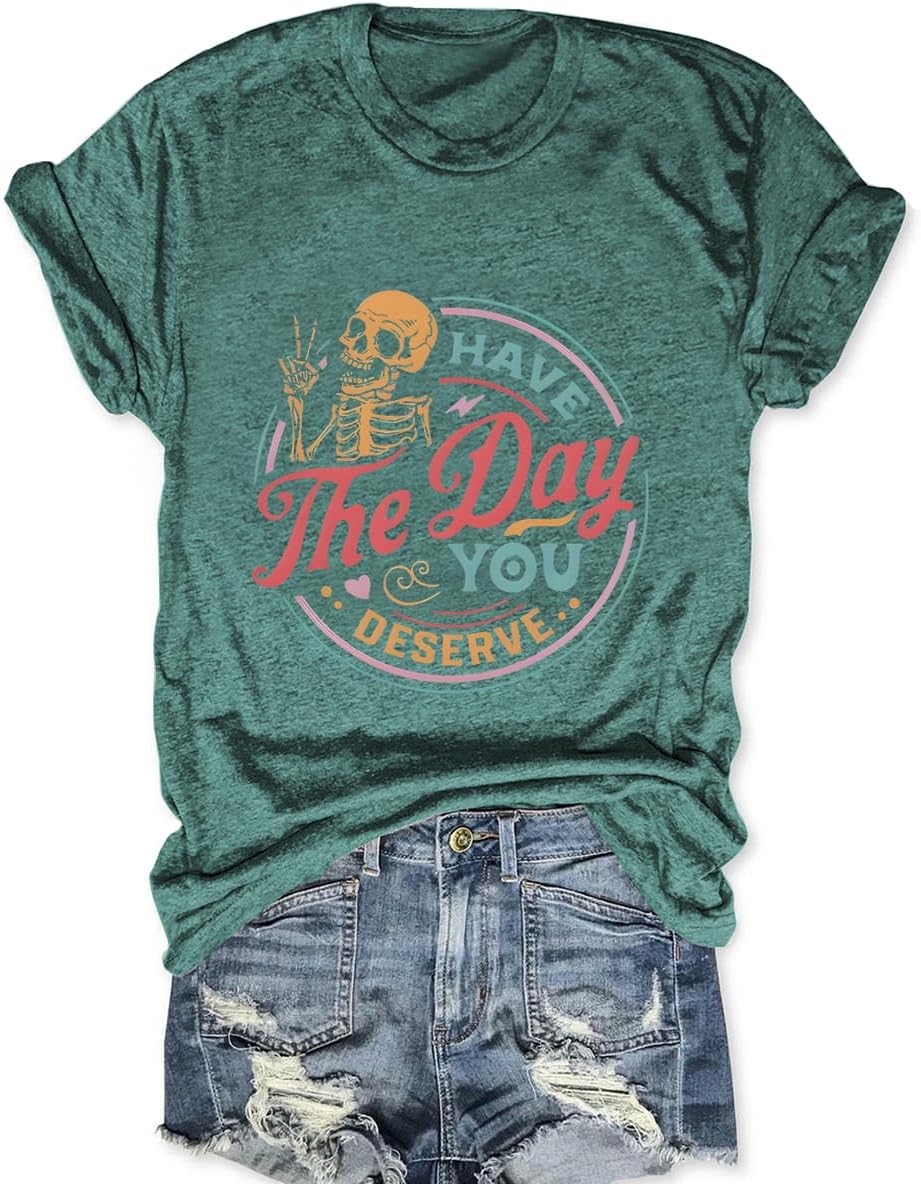 Funny Skull Shirts for Women Vintage Inspired Tee Roses Graphic Tees Spooky Skeleton Tops Casual Short Sleeve Women Tops