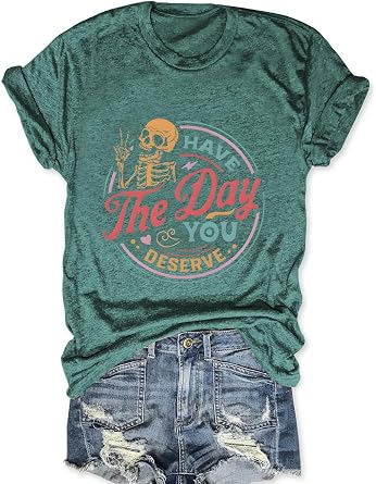 Funny Skull Shirts for Women Vintage Inspired Tee Roses Graphic Tees Spooky Skeleton Tops Casual Short Sleeve Women Tops