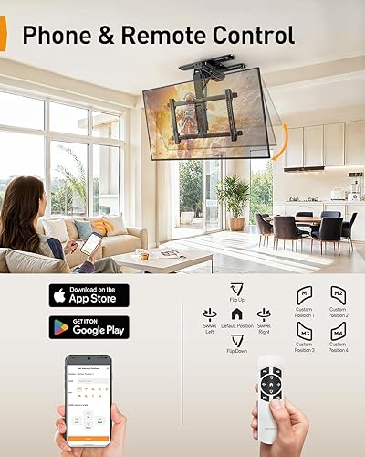 Miniatura 4 de Perlegear Soporte eléctrico para TV de techo con aplicación y control remoto, soporte de techo motorizado de movimiento completo para televisores
