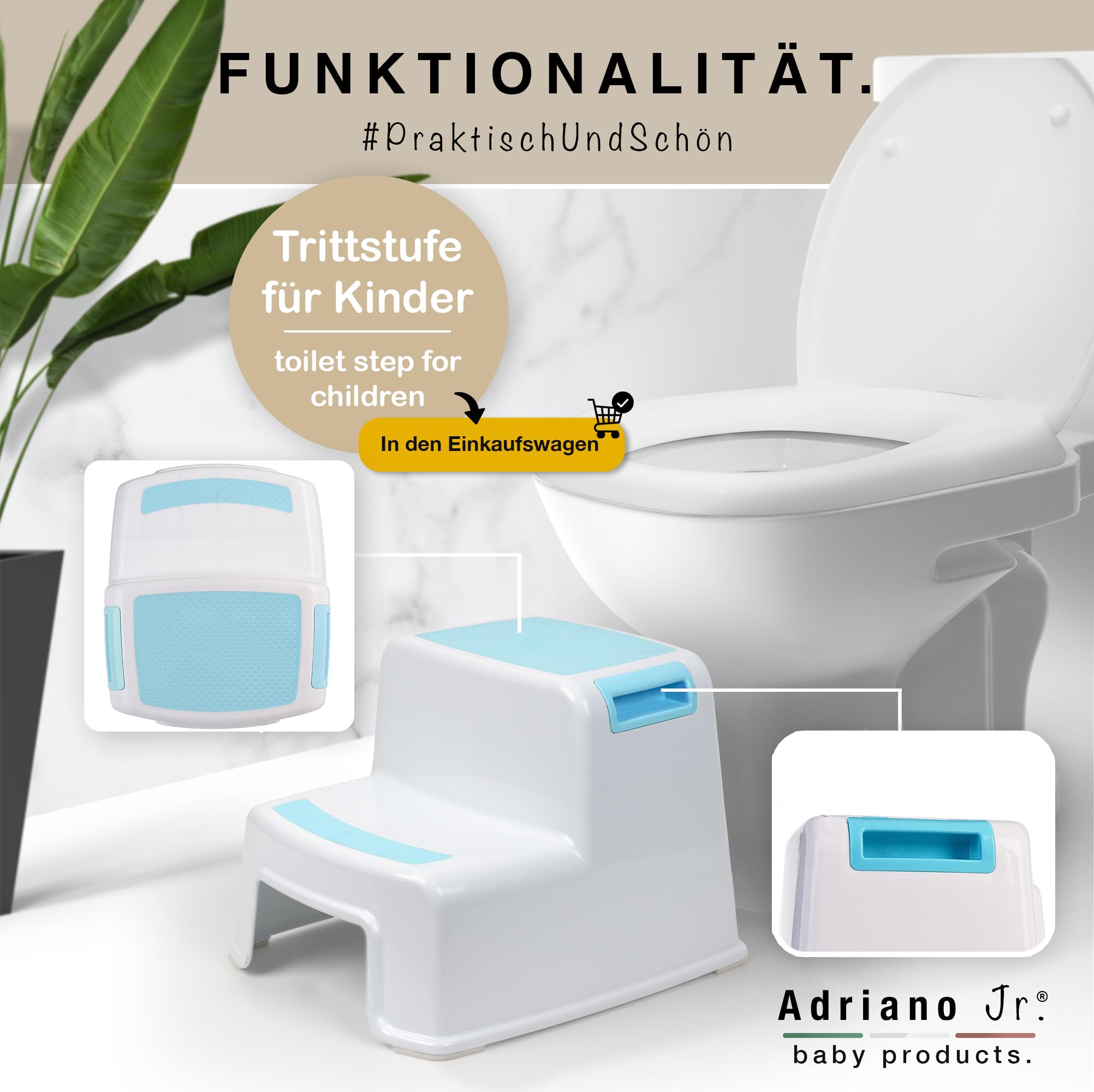I Marche Pied Enfant I pour Adultes et Enfants I Tabouret Enfant à Deux Niveaux avec Surface antidérapante I Escabeau 2 Marches pour Salle de Bain & Cuisine I 26 cm I 80 kg I Bleu