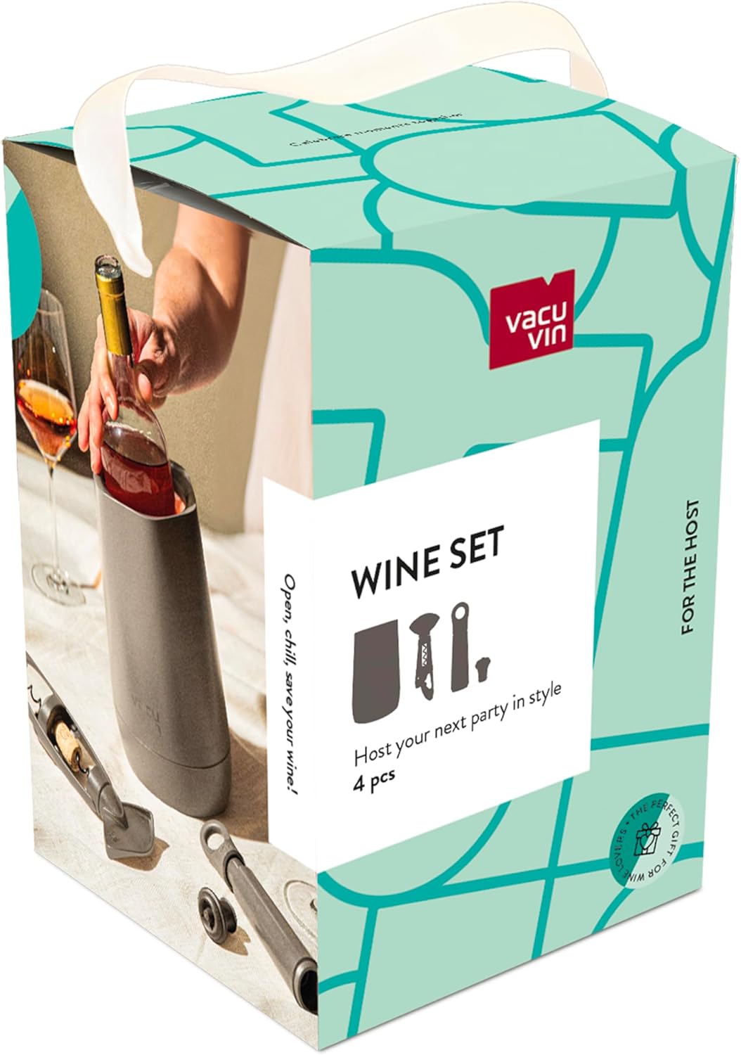 Vacu Vin Host Wine Set – Graphite (4-Piece) – Gift-Worthy Wine Accessory Bundle with Cooler, Vacuum Saver, Twister Corkscrew & Drip-Free Server – Made from Recycled Material