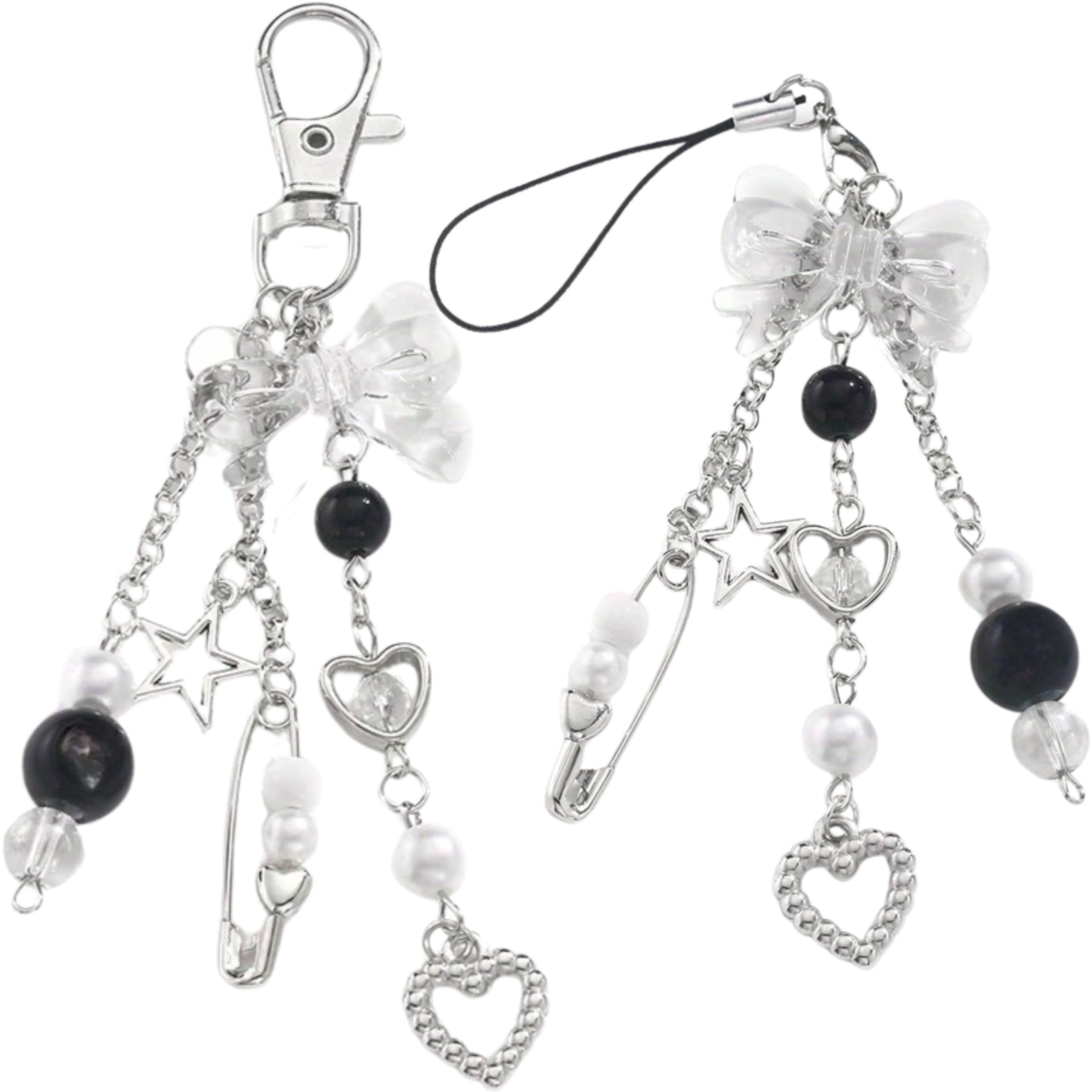 SNOWY SHOP 2 Pcs Y2K Star Beaded Phone & Bag Charm – Cute Aesthetic Pendant Chain for Girls, Teens & Women | Kawaii Silver Star, Bow & Heart Beads Accessory for Mobile, Handbag, Keychain-image-43