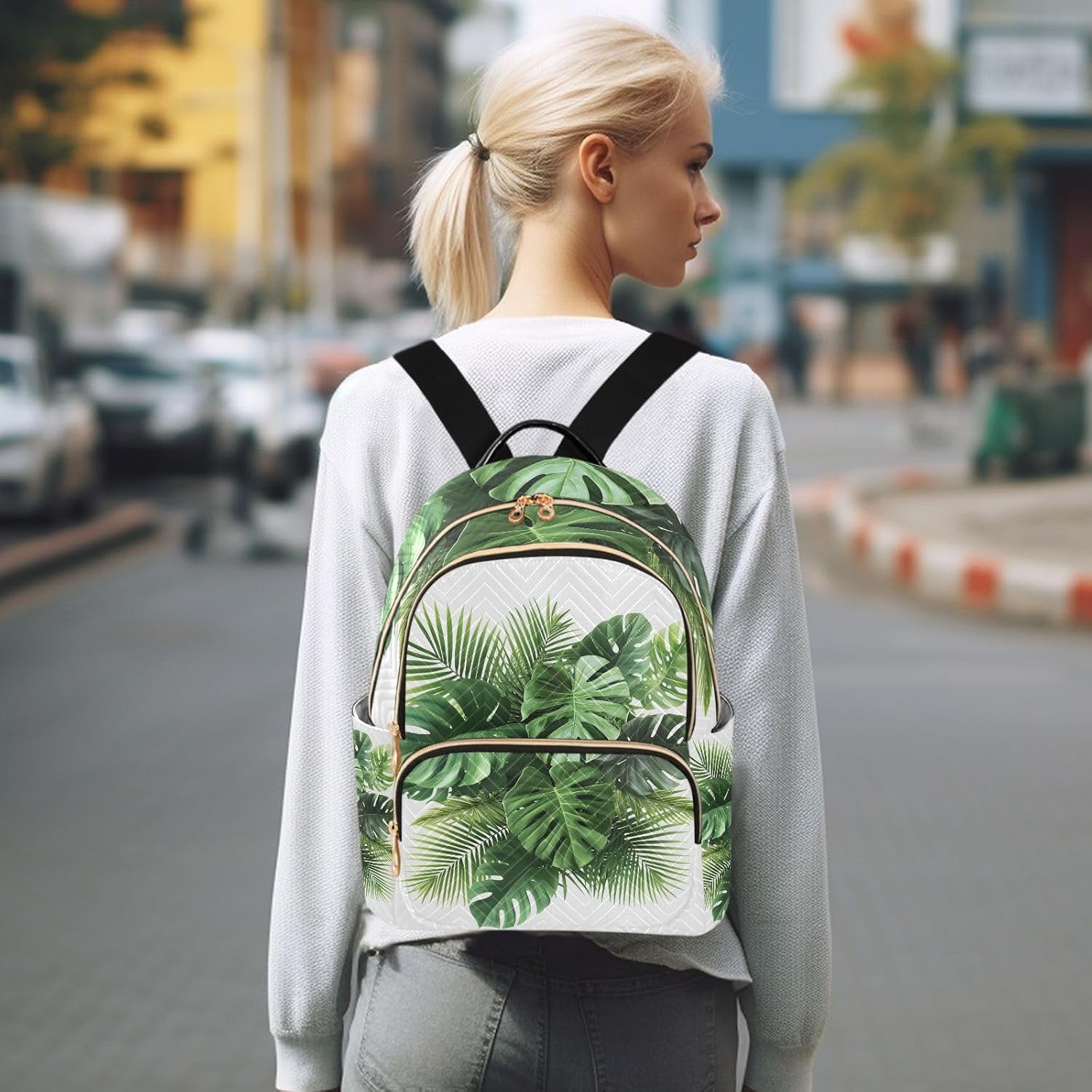 Mini Backpack for Women Plant Leaves Monstera Small Purse Daypacks Stylish Bags Lightweight Travel Backpacks for College Shopping Work Dating