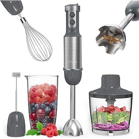 Amazon Com Immersion Blender Handheld Pro 5 In 1 800w Small Hand Blenders Immersion Emulsion Smart Stick 12 Speed And Turbo Mode 4 Titanium Steel Blades With Whisk Chopper Grinder Bowl Beaker Measuring Cup Home Kitchen