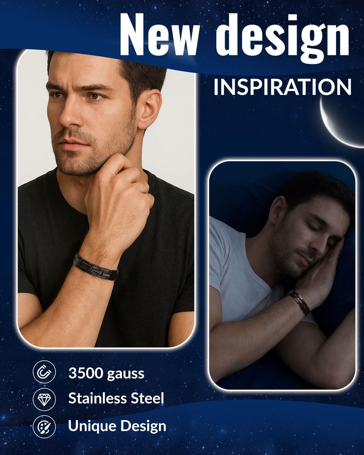 RainSo Men's Magnetic Bracelet, Scorpion Pliers Three-row Magnetic Wood Stainless Steel Bracelet, Comes with Free Link Removal Tool and Jewelry Gift Box -(Black and Red) - Image 2