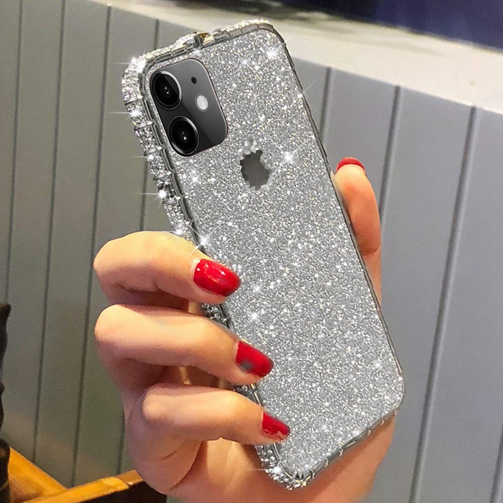 Glitzer-Handyhülle Für IPhone 11 – Bling Diamant Case Mit Metallrahmen, Silber