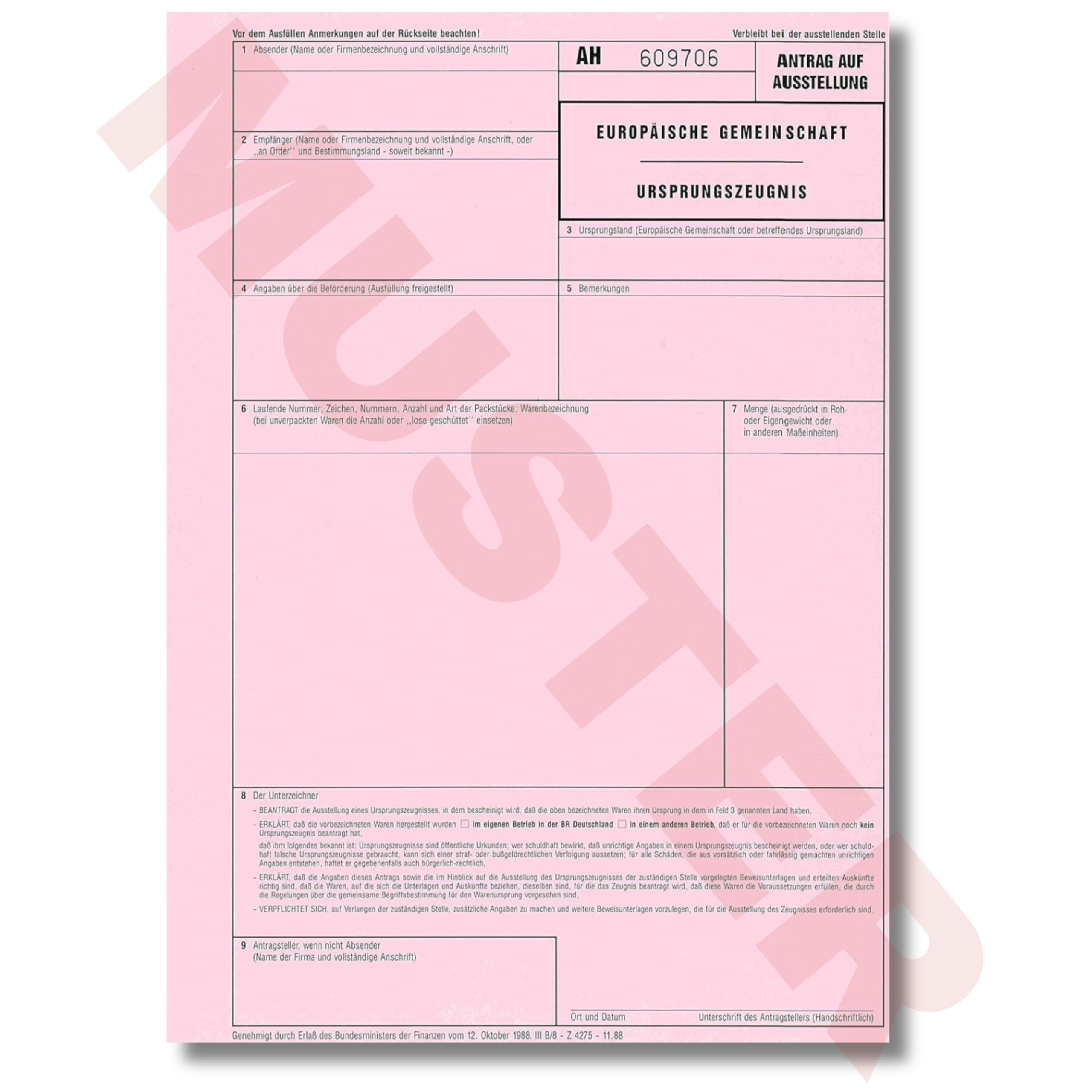 Ursprungszeugnis 2-teilig x 50 | 100 Blatt | Original und rosa Antrag für Laser- und Inkjetdrucker | nummeriert | Premium Markenqualität – Made in Germany