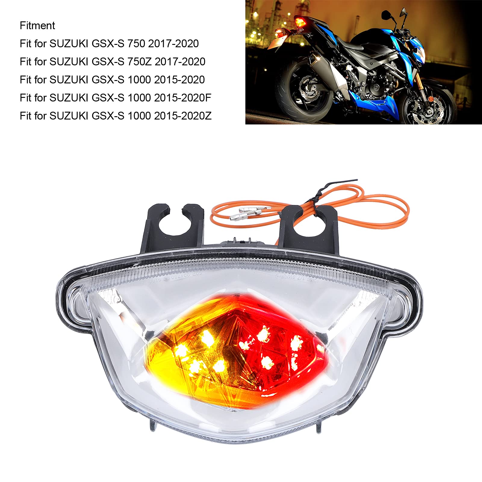 Zespół tylnych świateł motocyklowych LED pasuje do GSXS 1000 2015 2016 2017 2018 2019 2020 - Zintegrowana pozycja tylna DRL Kierunkowskaz światła hamulca (przezroczysty)