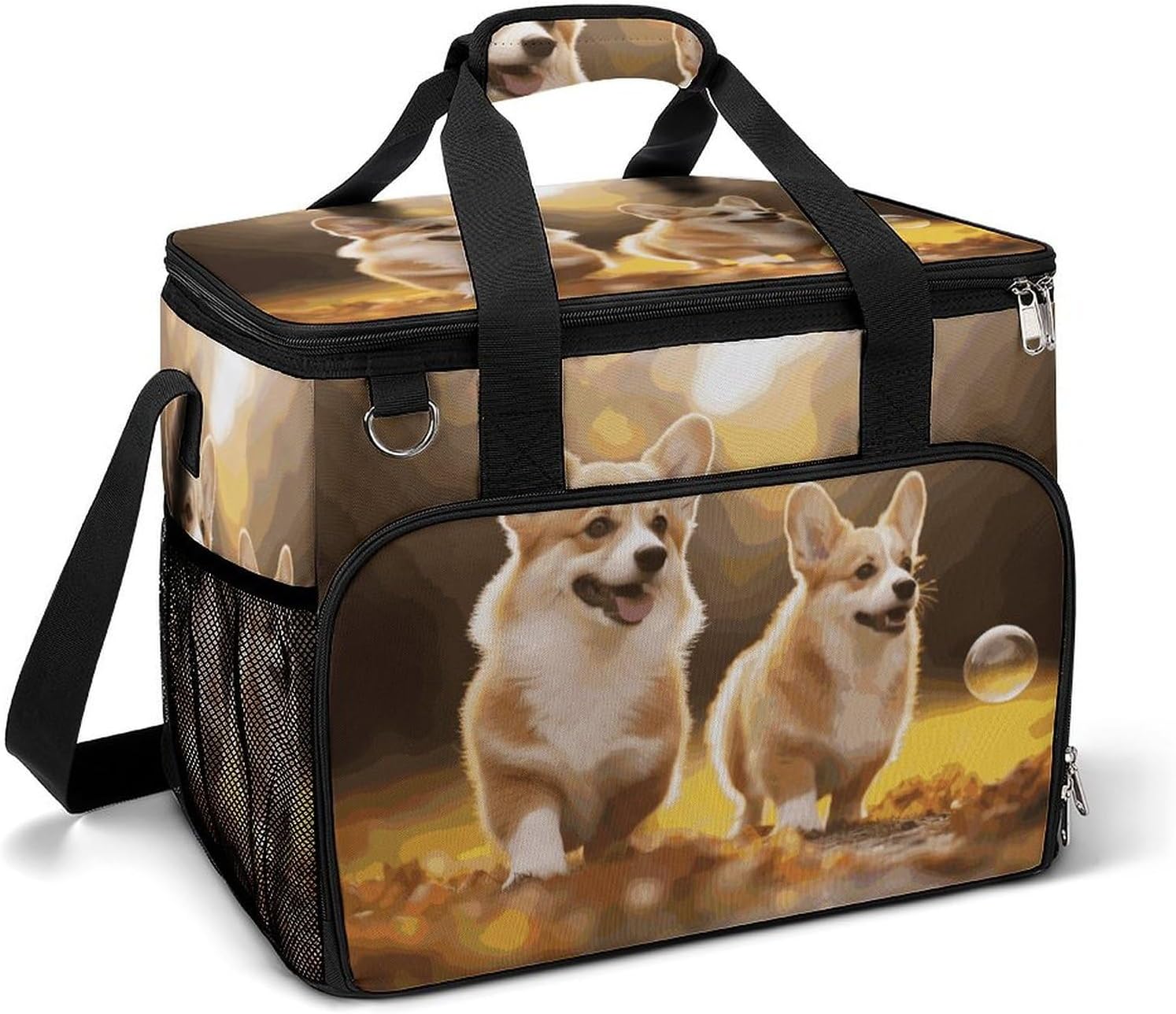 Insulated Picnic Backpack Tote Bag, Large Capacity 30L Cute Corgi Dog Cooler Bag Leakproof Beach Bags Portable Lunch Box Waterproof Picnic Basket for Beach Camping BBQ