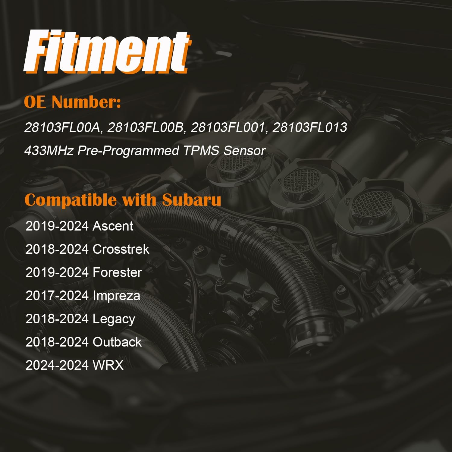 Pre-Programmed TPMS Sensor Tire Pressure Monitoring Sensor 28103FL00A fit for Subaru Ascent Crosstrek Forester Impreza Legacy Outback WRX 2017 2018 2019 2020 2021 2022 2023 2024-433MHz (4)