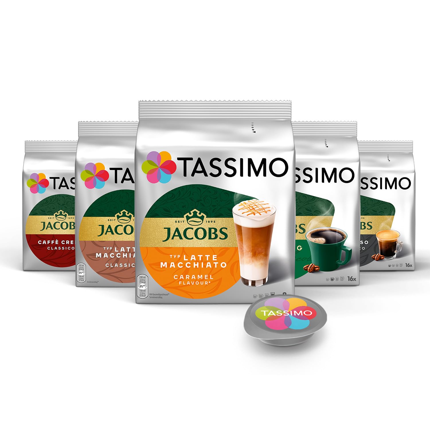 Tassimo Kapseln Probierbox, Vielfaltspaket, 64 Pads, 5 Sorten
