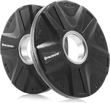 Philosophy Gym Set of 2 Rubber Coated 2-inch Olympic Grip Weight Plates for Weightlifting