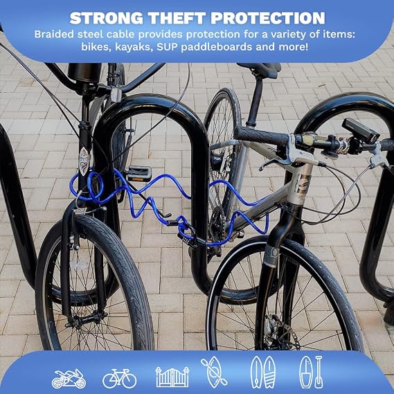 DocksLocks Coiled Security Cable Lock Set (5' to 25') with U-Lock, 5ft | Anti-Theft Protection, 10mm Looped Ends Cable, Vinyl Coated, Weatherproof, Compact, Resettable Combination, Multi-Purpose