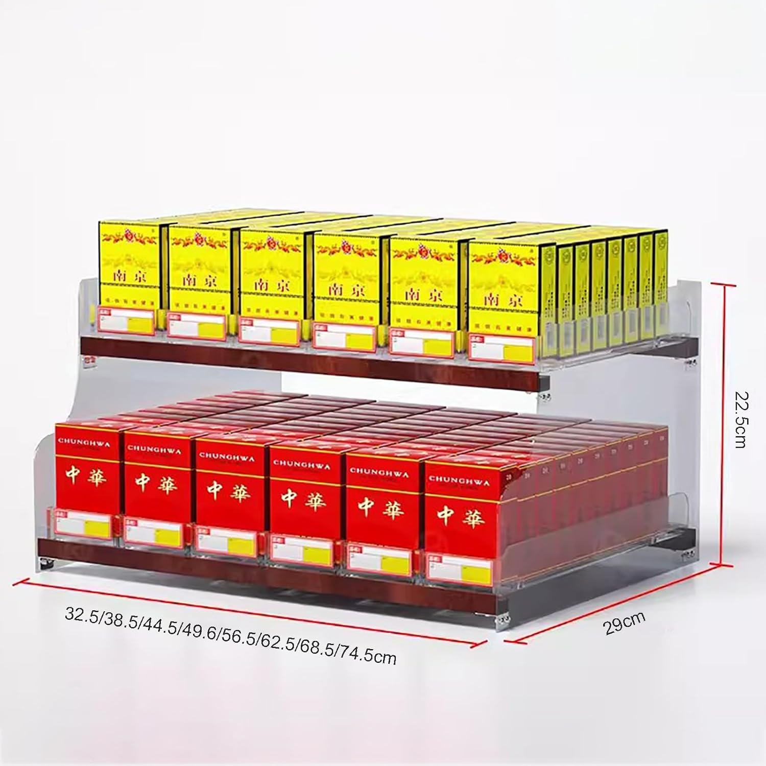 BABYCE Display Shelves Retail Cabinet Organizer Cigarette Showcases Display Rack, Auto Cigarette Pusher Cigarette Display Holder, 2 Tier Wall Mounted Cigarette Rack(49.6x29x22.5cm)