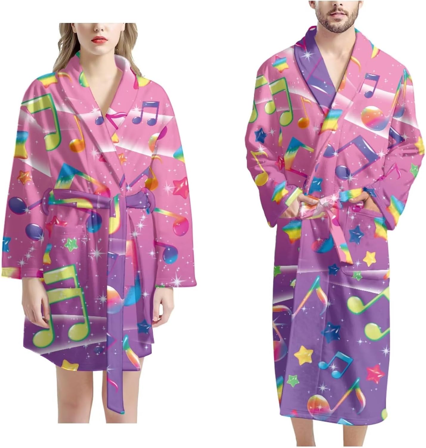POLERO Couple's Robes Floral Spa Robe for Women & Men His and Hers Bathrobe with Pocket